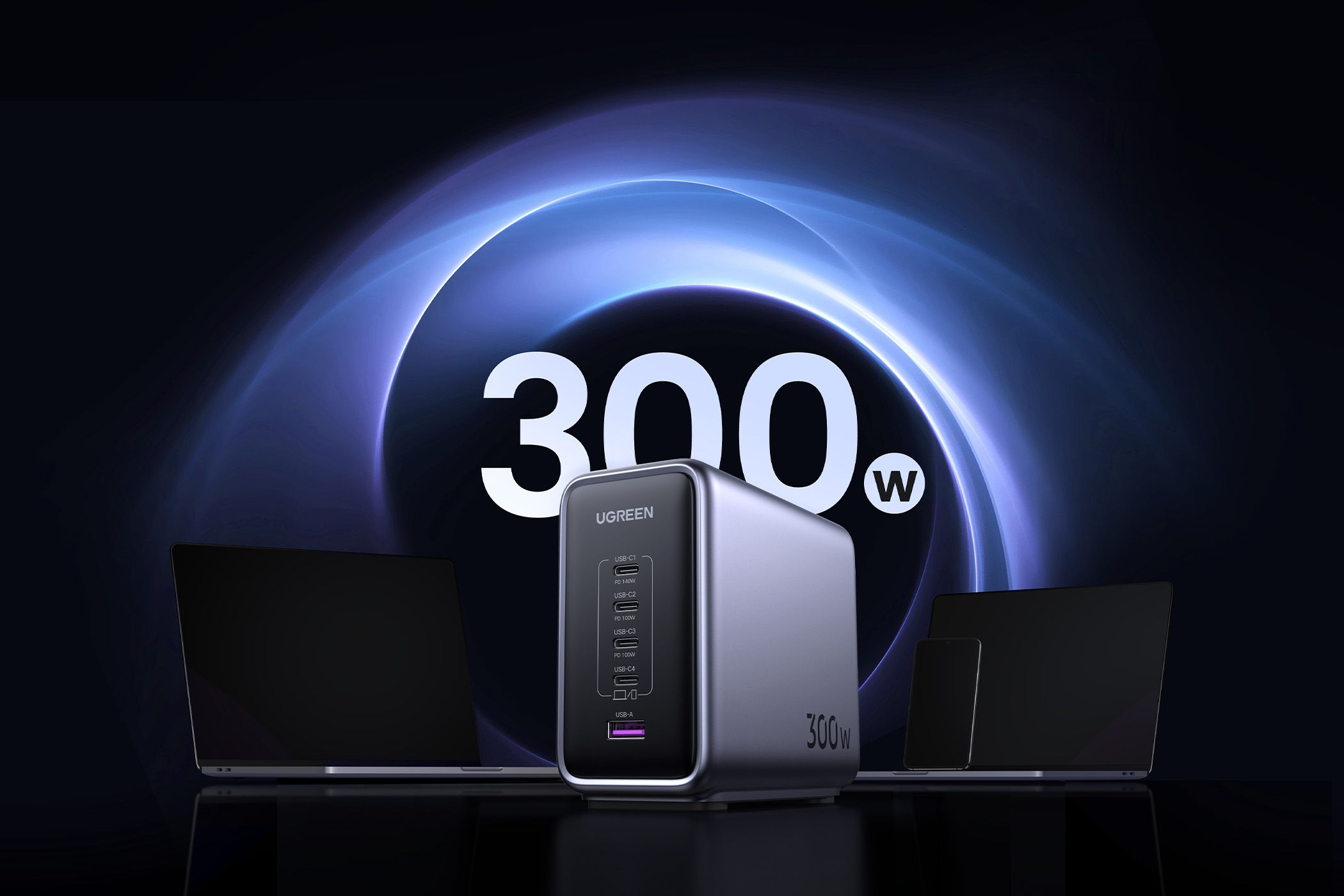 Preserve your devices at 100% with the contemporary UGREEN 300W GaN 5-port charger